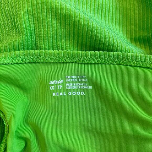 NWT Aerie Shine Rib Voop Cheeky One Piece Swimsuit Harlequin Green Cut Out Sz XS - Picture 6 of 7